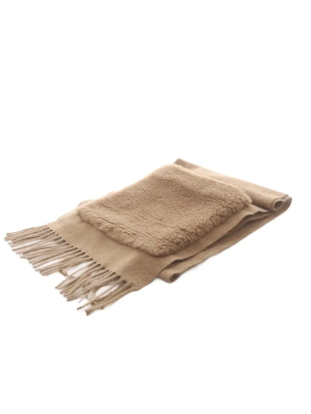 Max Mara Teddy Bear Shawl Silk Blend Fringe Pocket Brown